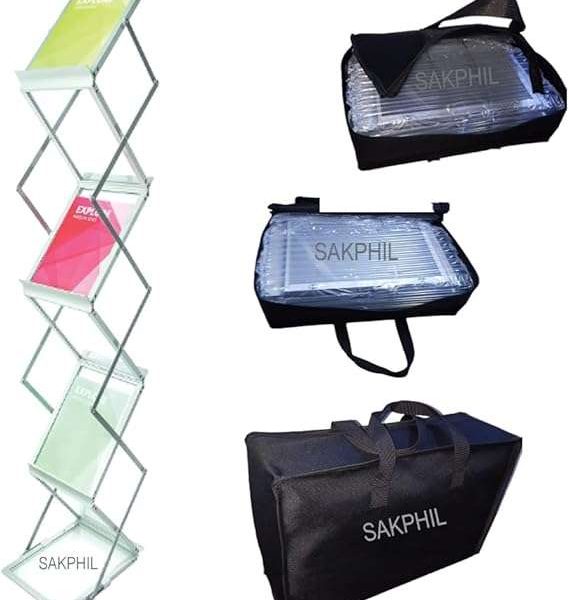 GS178 SAKPHIL Aluminum Foldable Literature Holder Magazine Rack Brochure Display Stand
