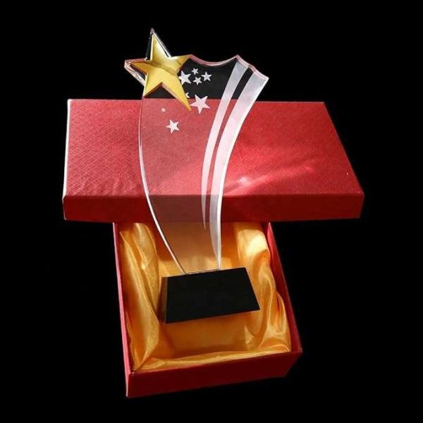 GS135 Black Base Crystal Trophy Award with Stars Design