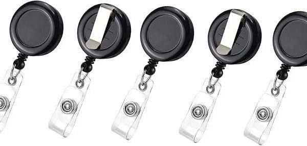 GS120 5Pcs Retractable Name Badge Holder Reel with Belt Clip Badge