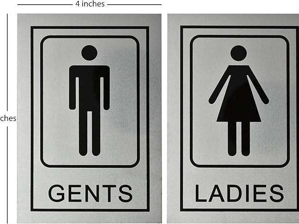 GS182 Stainless Steel Gents Ladies Signage Self Adhesive Sticker for Toilet, Restroom, Glass Doors, Wooden Doors, Offices, Hospitals