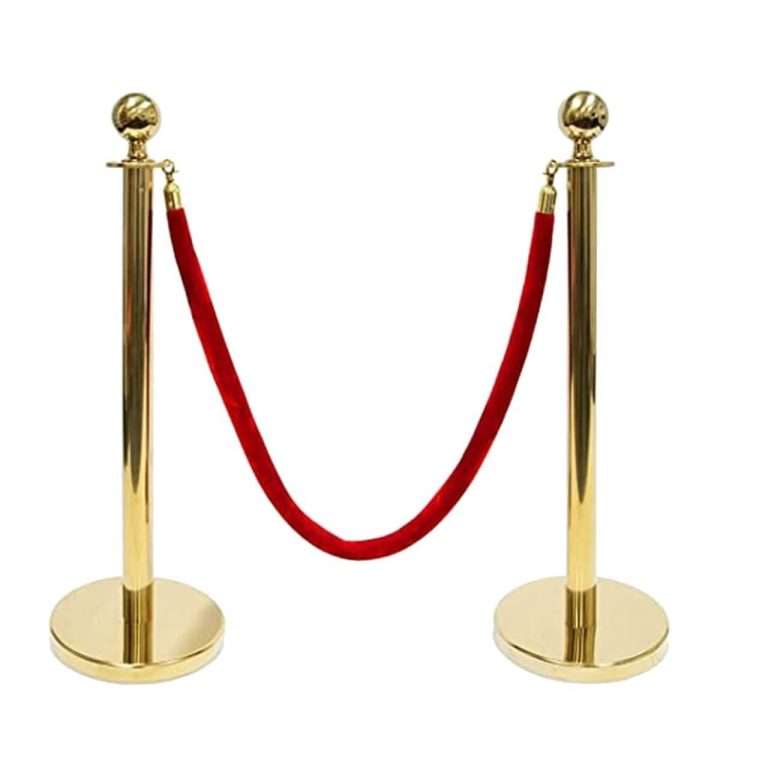 GS196 SAKPHIL Best Queue Barrier Posts | Silver/ Gold Round Top Stands Security Stanchion Rope Divider with 1.5M Red Rope | Best Crowd Control Barrier Gold Round top Column 2025