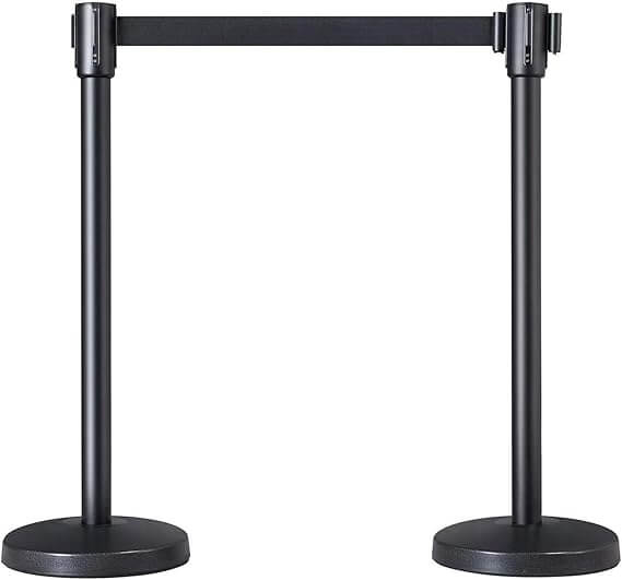 GS203 SAKPHIL (2 Pcs) Black Retractable Crowd Control | Barriers Queue Barrier | Belt Stanchion Safety Barriers | Security Pole Posts | Stands Stainless Steel | 2m Belt